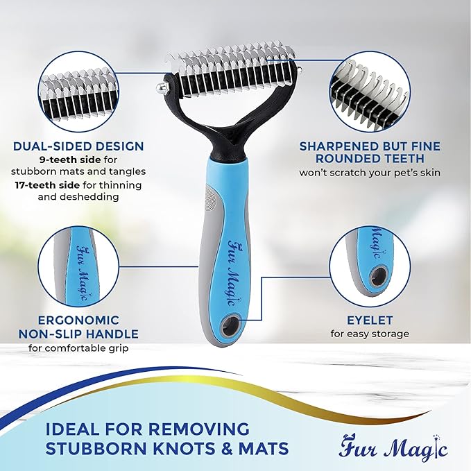 Medium Deshedding Tool & Dematting Comb – Grooming Brushes for Dogs, Cats, Horses – Reduce Shedding and Remove Knots, Mats and Loose Undercoat
