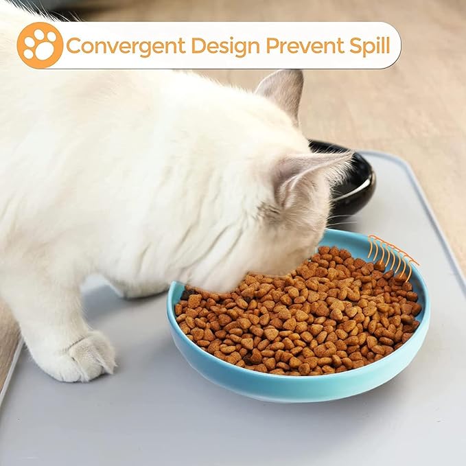 Ceramic Cat Bowls,Shallow Cat Dishes for Food and Water, 6 inch Matte Finish Wide Cat Food Bowl,Whisker Fatigue Free Pet Puppy Kitten Bowl Set of 3,Dishwasher Safe