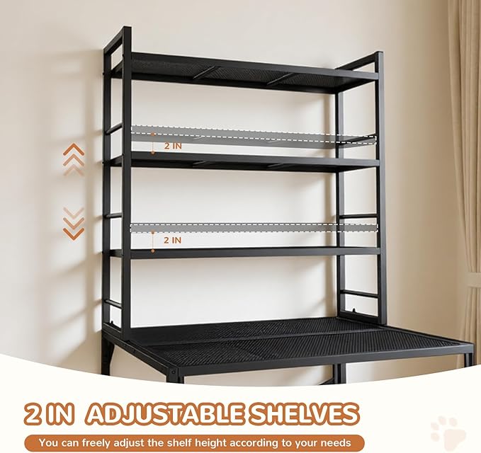 Lekereise Cat Litter Box Enclosure, Large Hidden Litter Box Furniture with Removable Waterproof Cover, Kitty Litter Box Furniture with 3-Tier Adjustable Shelves Storage and Wheels (70.87”H, Black)