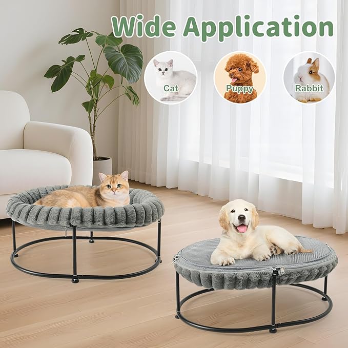 Sunhoo Elevated Cat Bed for Indoor Cats Raised Kitten Hammock Large High Puppy Cot Off Floor Self-Supporting Small Pet Chair with Metal Frame Washable Cushion Easy Assembly 23 * 17 * 8.3 in (Grey)