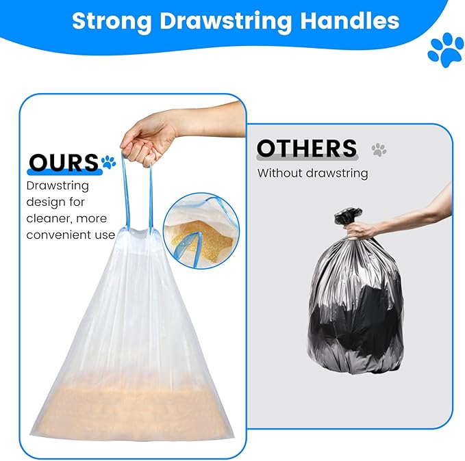 60 Count Cat Litter Box Liners Bags, Extra-Thick Cat Waste Bags for Self-Cleaning Litter Box, Drawstring Litter Liner Trash Bags for Automatic Box Self Cleaning-17.7" x 19.68"
