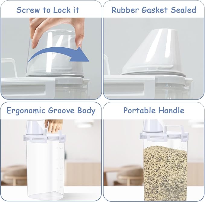 2 Pcs Cat Litter Storage Container with Airtight Lid Cat Litter Storage Bin with Spout Sealable Heavy Duty Bucket