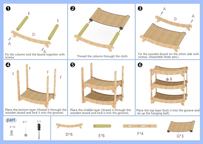 Multi-Level Sisal Cat Scratcher Bed | 2 & 3-Tier Wooden Cat Tower with Sisal Scratching Surface | Wood Pet Furniture (Large)