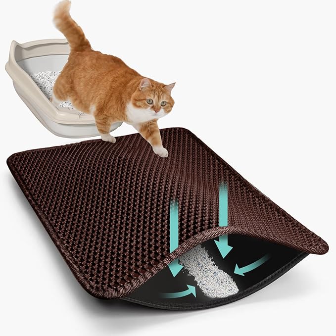 22"x30" Cat Litter Mat, EVA & Fabric Double Layer Design Waterproof Bottom Cat Litter Mat, Anti-slip Litter Box Mat, Easy To Catch Pet Litter, Easier To Clean, Washable, Soft on Paws, Brown