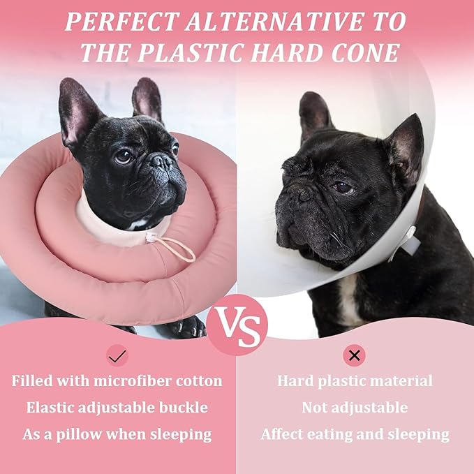 IDOMIK Dog Recovery Collar, Waterproof Soft Dog Cone After Surgery, Comfy Protective Elizabethan Collar Alternative for Dogs Cats, Adjustable Pet Neck Donut Cone Anti-Licking Biting Wounds,Pink,XL