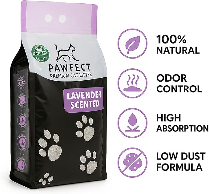 Lavender Scented Cat Litter – 17.2 lb / 9L, Fast Clumping, Natural Odor Absorption, Lightweight Formula, Made with Turkish White Bentonite