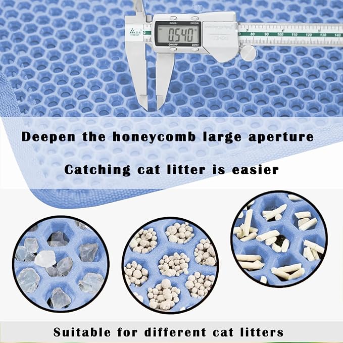 HCY&WLD Cat Litter Mat, Honeycomb Double Layer Cat Litter Trapping Mat, Waterproof Urine Proof Non-Slip, Scatter Control, Less Waste, Easier to Clean (Blue, 24" X 18")