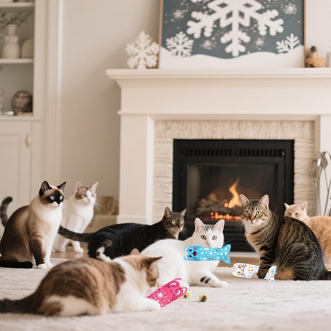 Winter Catnip Toys for Large Cats Adult Indoor Cat Plush Toys Crinkle Kitten Bite Dental Kicker Toy 6 Pcs