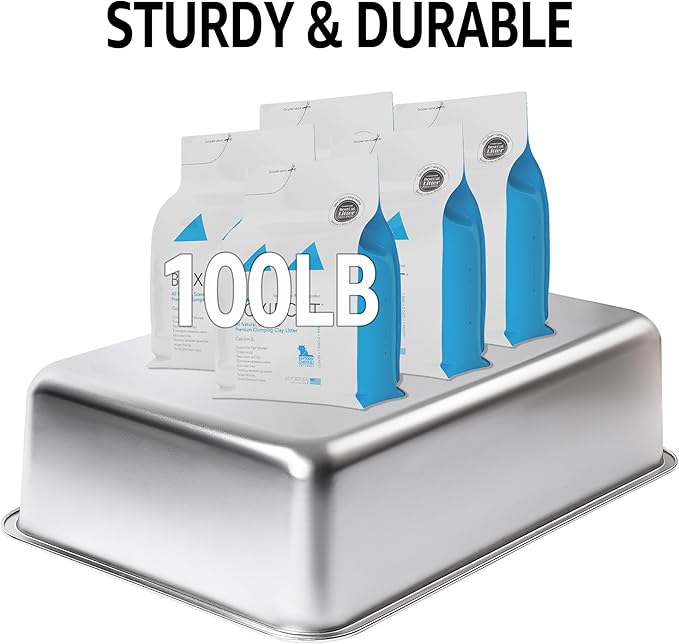 Stainless Steel Litter Box XLarge,XL Metal Cat Litter Box,Cat LitterBox Easy to Clean,Stainless Steel LitterBox for Large/Medium Cats,No Stick No Smell