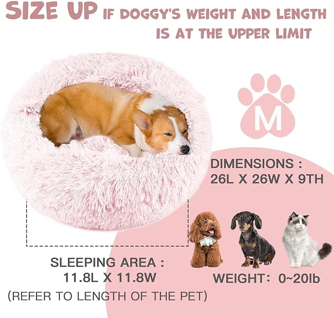 Himax Dog Beds for Medium Dogs, Pink Dog Bed with Blanket Attached, Calming Anti-Anxiety Fluffy Dogs Beds Washable (20"/26"/35")