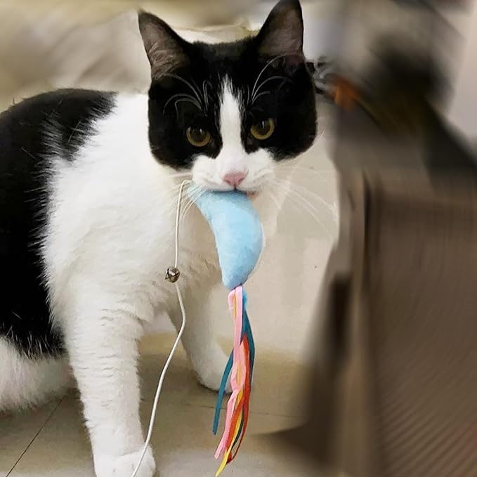 IUHKBH Cat Wand, 3 PCS Interactive Kitten Toys Wooden Handle Kitten Teaser Toys with Cute Fish Tail Sturdy Cat Sticks