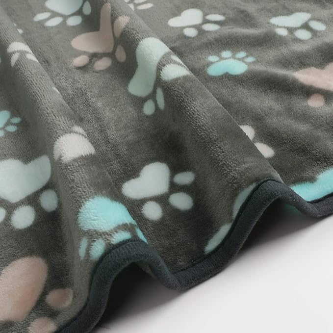 Luciphia 1 Pack 3 Blankets Fluffy Premium Fleece Pet Blanket Flannel Paw Printed Throw for Dog Cat(Small 23x16'', Grey/Brown/Blue)