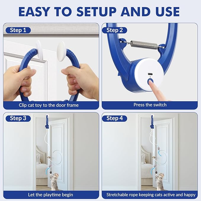 Interactive Cat Toys for Indoor Cats, Automatic Electric Flying Bird Feather Wand Toy, Best Kitten & Adult Cat Enrichment Toy Hanging Electric Kitty Toys for Bored Cats, Dark Blue