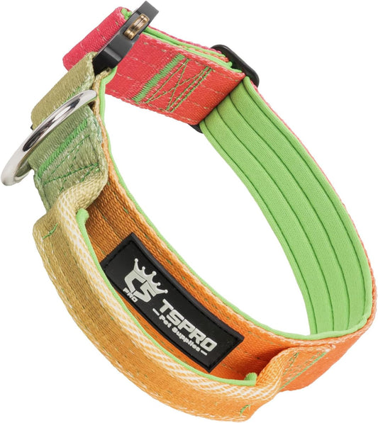 TSPRO Premium Dog Collars Tactical Dog Collar with Handle and Heavy Duty Quick-Release Metal Buckle Durable Thick and Adjustable for Medium to Large Dogs (Vitality Gradient M)