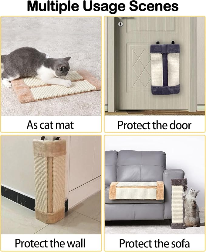 VCEPJH Cat Corner Scratcher, 2 Pack Natural Sisal Wall Mounted Scratching Boards Kitty Scratch Pads for Indoor Cats Resistant Furniture Protector for Door Sofa Couch