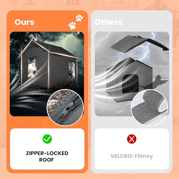 Outdoor Cat House Weatherproof, Extra Large Elevated Feral Cat House for Outside/Indoor, Insulated Stray Cat Shelter with Zipper, Waterproof Cat Tent