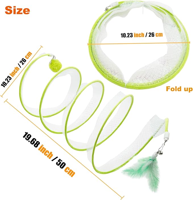 Self Play Cat Hunting Spiral Tunnel Toy, Folded Cat Spring Tunnel Toys for Indoor Cats (Green)