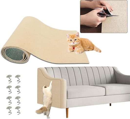 Cat Scratching Mat - Trimmable Self Adhesive DIY Climbing Cat Scratcher Pad for Cat Tree Shelves and Post Cat Scratch Furniture Protector