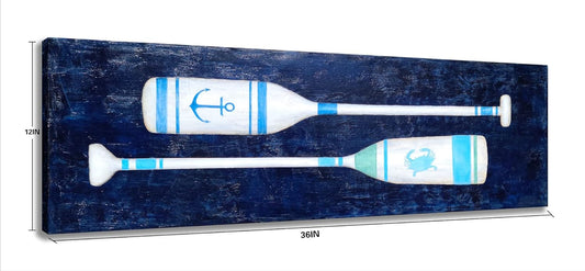 Yihui Arts Coastal Canvas Wall Art - Navy Blue and White Oar Painting for Bedroom Bathroom Decor