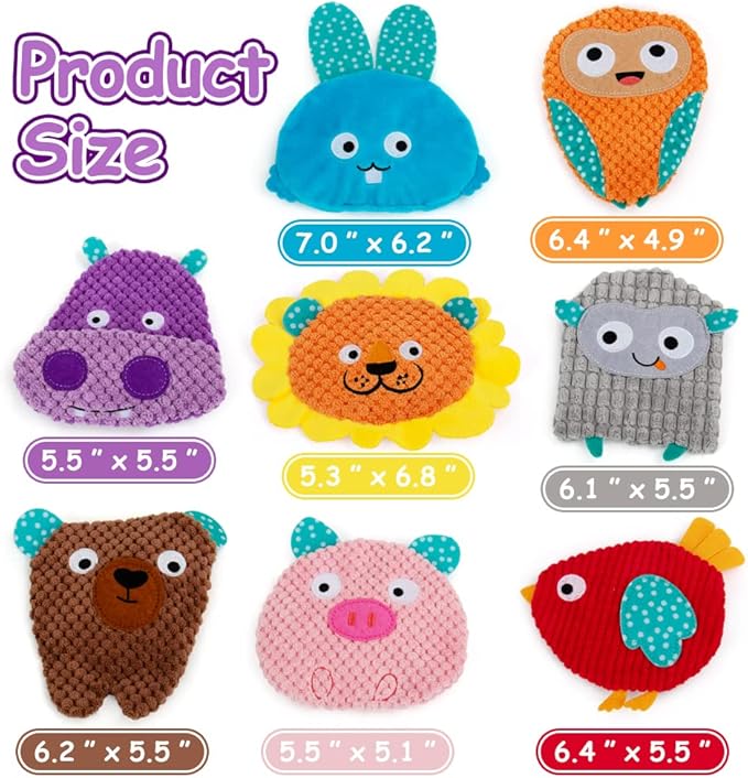 AWOOF No Stuffing Dog Toys - 8 Pack Squeaky and Crinkle Plush Toys for Small Medium Dogs, Durable for Aggressive Chewers, Cute Puppy Textured Animals