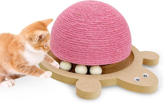 Fhiny Cats Scratching Ball, Natural Sisal Scratching Toy with Roller Track Toys and Wooden Base Kitten Turtle Shape Scratch Post for Indoor Cats Interactive Training Exercise Scratcher for Small Pets