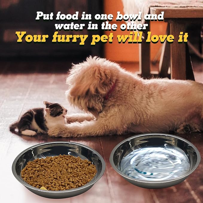 Hamiledyi 12 Pcs Stainless Steel Cat Bowls Shallow Metal Pet Dishes Large Cat Feeding Plate Replacement Whisker Fatigue Kitten Food Bowl for Dogs Cats and Other Small Animals (8.67 Inch Diameter)