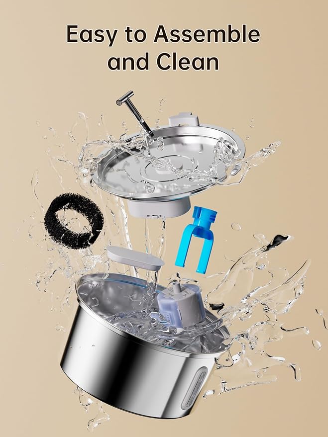 Cat Water Fountain Stainless Steel, 3.2L/108OZ Pet Water Fountain for Drinking,Automatic Metal Dog Water Fountain with 4 Filters & 4 Sponges,Quiet Pump,Dual-Stream for Cats, Dogs,Multiple Pets Indoor