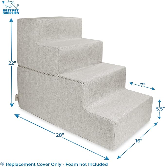 Best Pet Supplies Dog Stairs & Steps - Foam Steps for Small Dogs & Cats, Non-Slip Indoor Balanced Pet Step Support, Dog Ramp, No Assembly, Sand, Foldable 4-Step (22-inch Height)