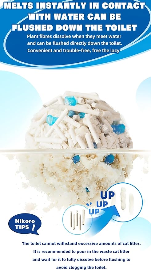 NIKORO Mixed Cat Litter,Strong Clumping Cat Litters,Odor Control and Unscented Ultra Absorbent Water Flushable Bentonite Tofu Cat Litter,Dust Free Scent Free,(5.29 lbs×1Bags)