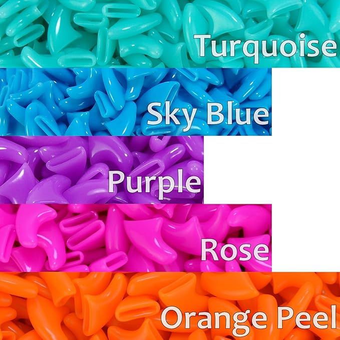 zetpo 100 pcs Cat Nail Caps | Cat Claw Covers | with Adhesives and Applicators (XS, Turquoise, Sky Blue, Purple, Rose, Orange Peel)