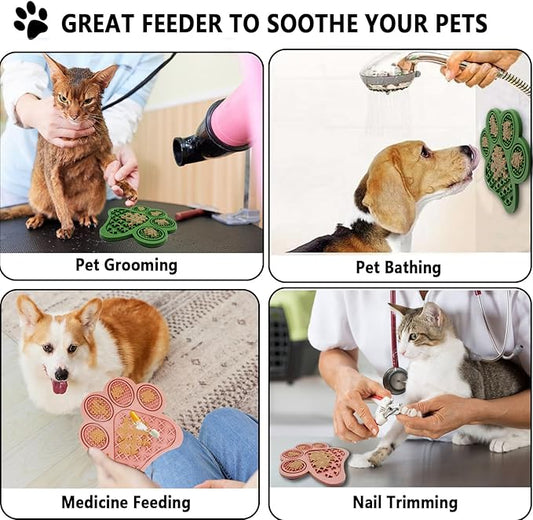 2-Pack Premium Lick Mats for Dogs & Cats | Slow Feeder mat with Suction Cups | Bathing, Grooming & Nail Trimming Aid | Food-Grade Non-Toxic Silicone (Pink & Green)