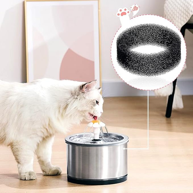Tuanse 8 Pieces Cat Pet Water Fountain Filters Replacement Round Filter Foam for Pet Cat Drink Water Sponge Filter Replacement for 2. 5 L/84 oz 2. 2 L/ 74 oz Stainless Steel Dog Fountain