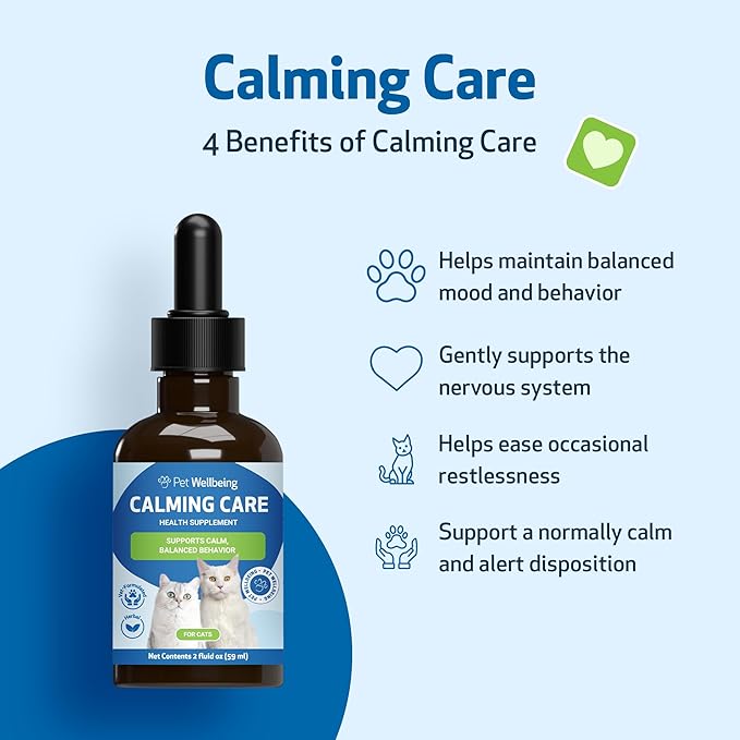 Pet Wellbeing Calming Care for Cats - Calm Support, Relaxed Nervous System, Emotional Balance, Adaptogens, Ashwagandha, Holy Basil - Veterinarian-Formulated Herbal Supplement 2 oz (59 ml)