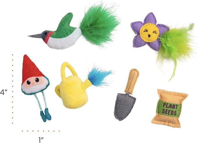 Catstages Garden Fur-Ends Interactive Catnip Toys 6 Pk with Feathers, Crinkle