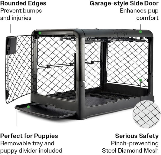 DIGGS Revol Collapsible Dog Crate with Wheels - Premium Portable Dog Crate - Safe, Stylish, and Convenient Indoor Kennel (Charcoal, Medium)