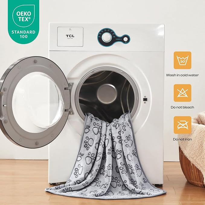 Luciphia 1 Pack 3 Blankets Fluffy Premium Fleece Pet Blanket Flannel Paw Printed Throw for Dog Cat Grey Paw Large(41"x31",Pack of 3)