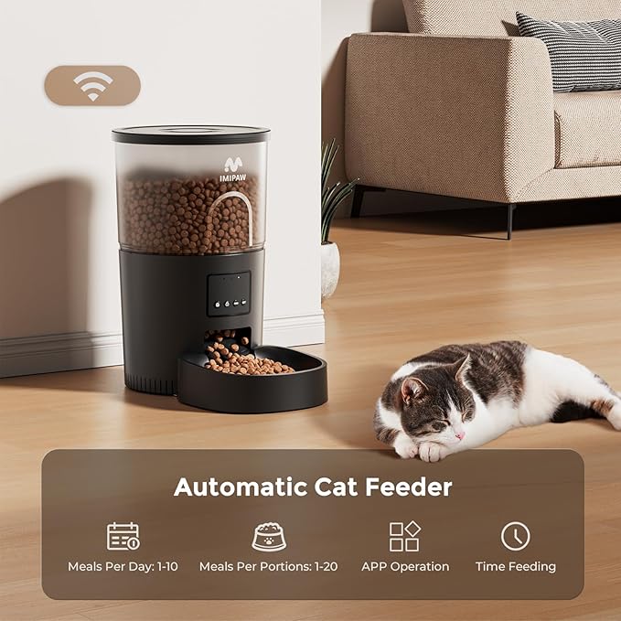Automatic Cat Feeder WiFi and Water Dispenser, Timed Dry Food Dispenser APP Remote Control, Programmable Portions, Cat Fountains for Drinking with Filter, Small Pets (Combo 3L)
