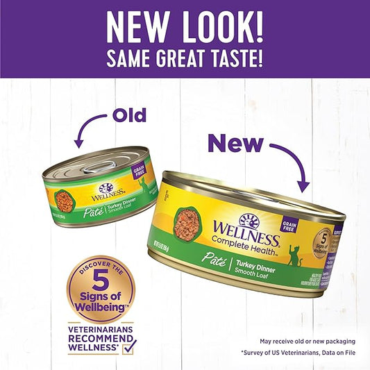 Wellness Complete Health Pate Adult Wet Cat Food, Natural, Protein-Rich, Grain Free, 5.5 Ounce, 24 Pack, (Turkey)