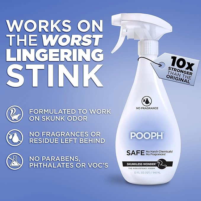 POOPH Skunkless Wonder – 32 fl oz Bottle – Works on the Skunk Odor and the Worst Lingering Stink— Works on contact No Fragrances, No Harsh Chemicals, Use on Fur, Clothing, even Stinky Footwear