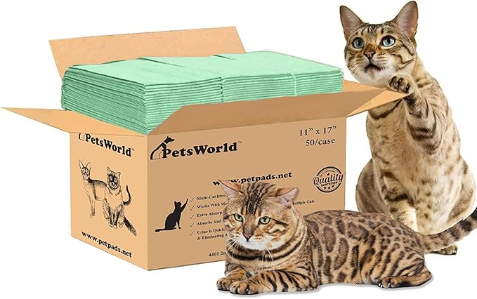 PETSWORLD Multi Cat Pad Refills for Cats Breeze Litter System, Ultra-Absorbent, Quick Dry - (50 Count, Unscented)