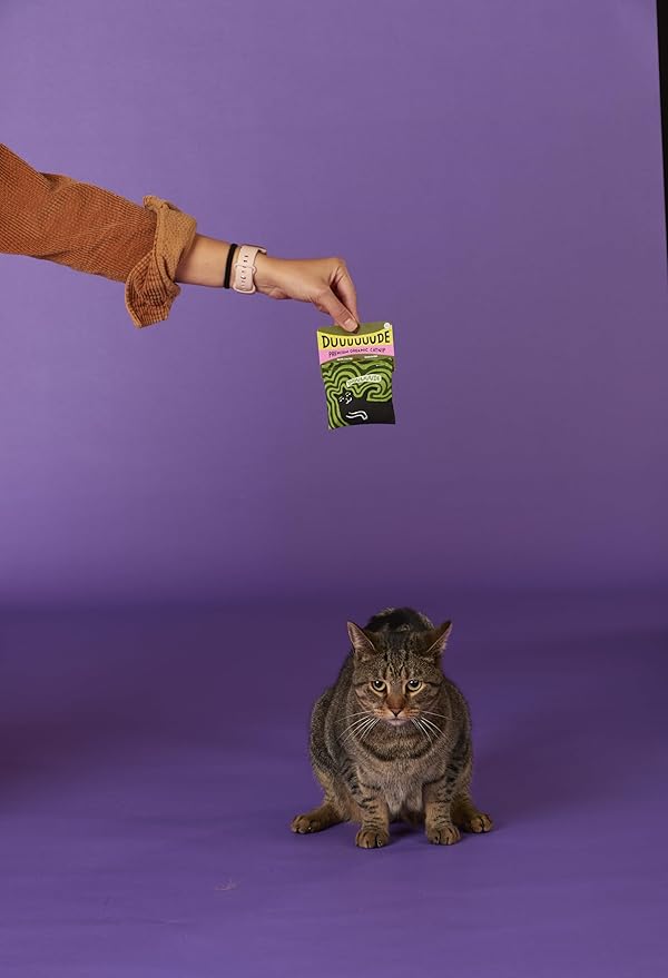 Blue Q Duuuuuuude Catnip Cat Toy. Premium Organic Catnip Grown in The USA, 100% Cotton Pouches, Kitty Graphics Sure to Delight Every Cat-Keeper.