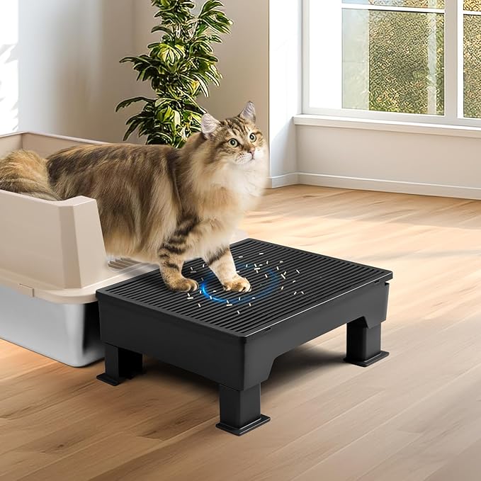 Adjustable Cat Litter Box Step Ramp, Elevated Cat Step Stair for Litter Box with Base, Filter Function, Non-Slip, Easy-to-Clean Pet Toilet Ramp Pedal for Kittens, Old Cats (Black)