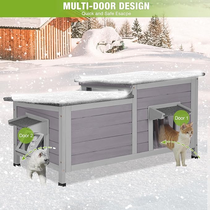 GUTINNEEN Heated Cat House with Insulated Liner Outdoor Cat House with Anti-Bite Cable Weatherproof Cat Shelter with Heater Feral Cat House for Winter