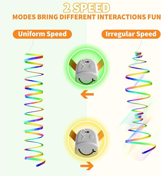 Interactive Cat Toy,Automatic Cat Toy for Indoor Cats,Hanging Door Clip Ribbon 360° Rotation,Feather & Rainbow Cat Stimulating Ribbons Cat Toys for Bored Adult/Kitten Exercise