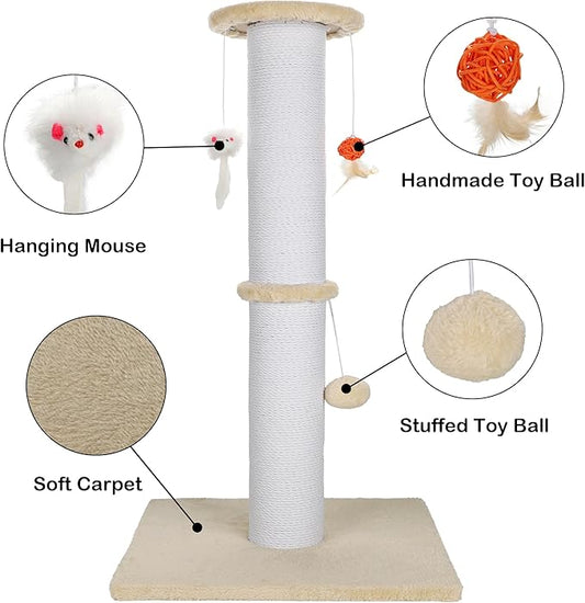 36.5 Inch Cat Scratching Post Heavy Duty Cat Scratch Post Handmade Cotton Rope with Hanging Toys for Ultimate Cat Fun(Beige)
