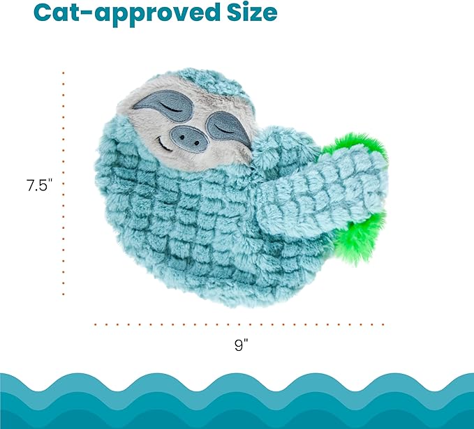 Catstages Purr Pillow Sloth Calming Cat Toy with Soothing Purr and Plush Material, Green - Helps Comfort Anxious Cats