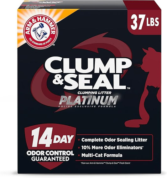 ARM & HAMMER Clump & Seal Clumping Cat Litter, 14-Day Odor Control Litter, Platinum Multi-Cat Formula Complete Odor Sealing Formula, Online Exclusive, 37lbs