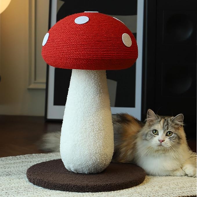 Cat Scratching Post - Mushroom Tall Cat Scratcher Cat Interactive Toys Ideal for Medium and Small Cats, No Assembly Required (Red, Large)