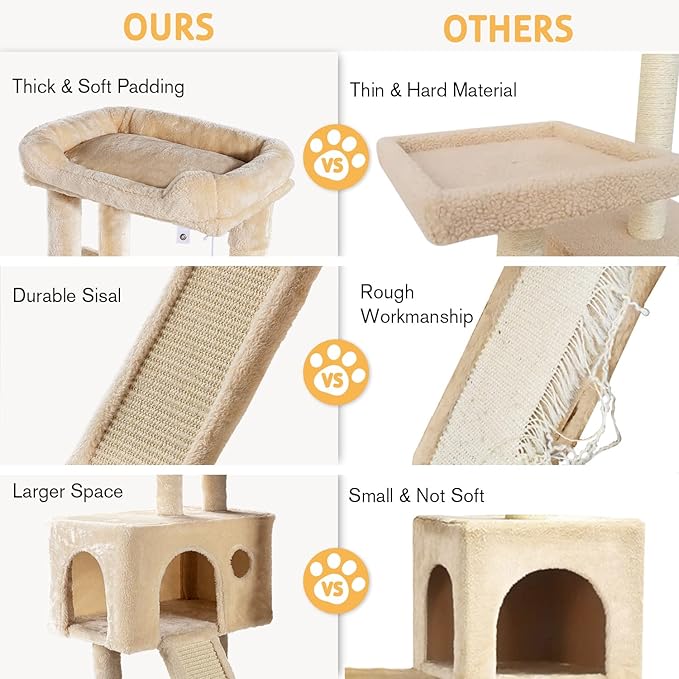 SHA CERLIN Cat Tree 36 Inches Cat Tower with Hammock, Sisal Scratching Post for Indoor Kittens, Small Room, Beige
