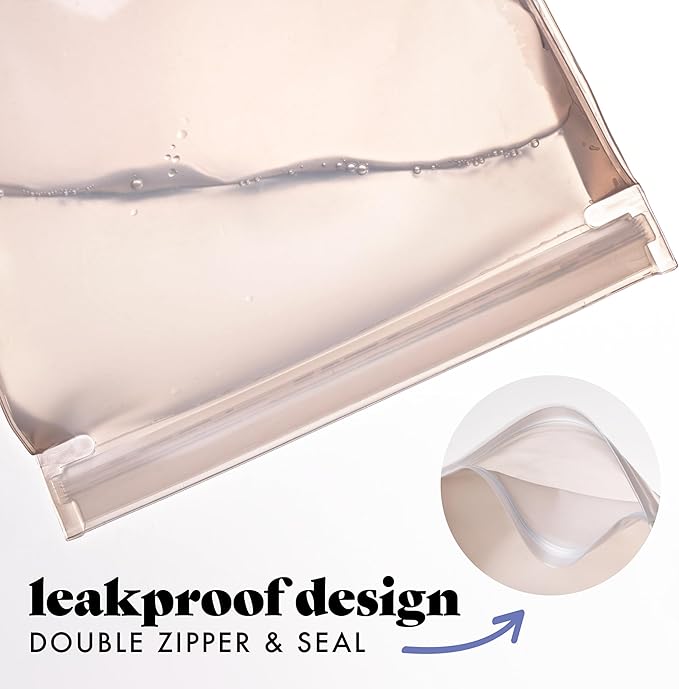 Fit & Fresh Reusable PEVA Storage Bags 3 Pack, Reusable Food Storage Bags, LeakProof, Durable, Freezer Safe, Hand Wash, Easy to Clean, Eco-Friendly, Ivory Feline Fine